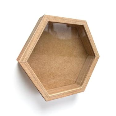 Imagem de Moldura Hexagonal Caixa Alta Com Vidro Expositora Folhas Secas Bordados Quadros Quilling Scrapbook - 1,5x4,5 Cor:Maple;T