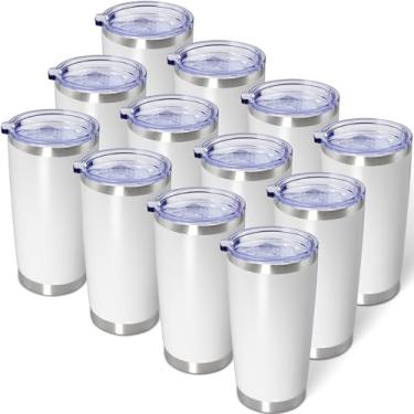 Imagem de AIANJI Copo de 590 ml de aço inoxidável a granel com tampa isolado a vácuo parede dupla caneca de café de viagem copo revestido em pó para bebidas quentes e frias (branco, pacote com 12)