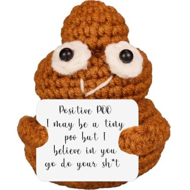 Imagem de Boneca de cocô de malha feita à mão com cartão positivo - presente engraçado de apoio emocional, decoração criativa de mesa para Natal, aniversários, dia dos namorados, família, amigos, colegas de