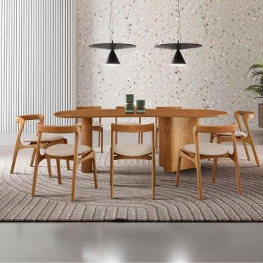 Imagem de Mesa De Jantar Soláris 220cm Madeira Tampo Laminado Orgânico Linho Off
