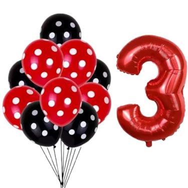 Imagem de Kit 31 Peças, Balões Látex Bexigas Bolinhas Branco Com Preto e Vermelho 9 Polegadas + Balão Número de 75 cm - Balão de Aniversário (Vermelho, 3)