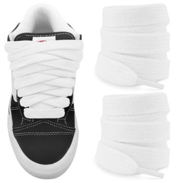 Imagem de NDTEZUGT Cadarços Fat Athletic para Vans Knu Skool Tênis de Skate Clássico, 5/8" (15 mm) Largo Algodão Grosso Grande Atacadores de Substituição (Branco, 54"/140 cm)