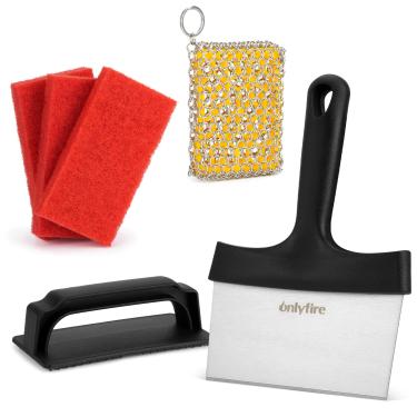 Imagem de onlyfire Kit de limpeza de chapa para Blackstone, kit de limpeza de grelha de topo plano, 1 raspador de grelha, 3 almofadas de limpeza, 1 pega, 1 limpador de esfregão