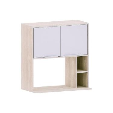 Imagem de Armário Aéreo 80cm Com Nicho Para Microondas 2 Portas Art Lu Pátina-cinza Cristal