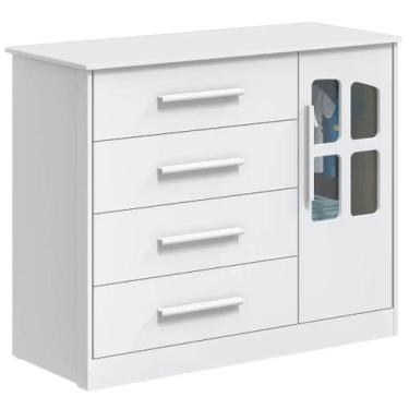 Imagem de Cômoda Bebe Moveis Peroba Charlo Dorabelly 04 gav Elo MDF, Branco Bril