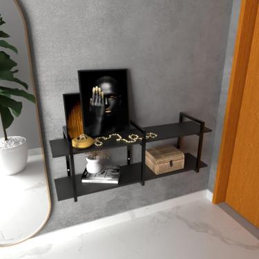 Imagem de Aparador Prateleira Industrial Sala Estar Preto Escritorio Moderno Suspenso Madeira Aparadores