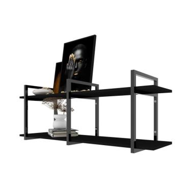 Imagem de Aparador Prateleira Industrial Sala Estar Preto Escritorio Moderno Suspenso Madeira Aparadores