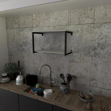 Imagem de Prateleira Industrial Suspensa Estante Parede Nicho Cinza Cozinha Escritorio Sala Quarto Infantil