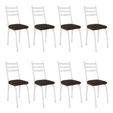 Imagem de Kit 8 Cadeiras De Cozinha Luisiana Estampado Imbuia Pés De Ferro Branco