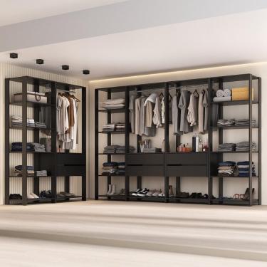 Imagem de Guarda Roupas Closet Modulado 405cm 6 Peças Com 6 Gavetas E Cabideiros Multimóveis MP4322 Preto