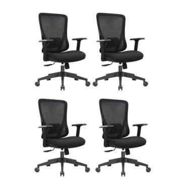 Imagem de Conjunto 4 Cadeiras Para Escritório Kapppa Giratórias Diretor Com Braços Ajustáveis Preto