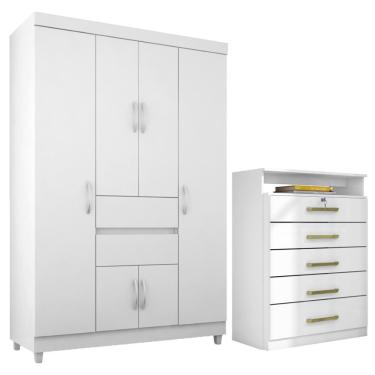 Imagem de Kit Guarda Roupa Solteiro 6 Portas Ecom Ii Cômoda Triunfo Branco