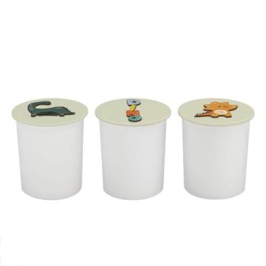 Imagem de Trio de Potes Kit Higiene Bebê Quarto Lavável Dinossauro - Neném na Nu