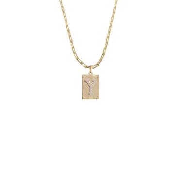 Imagem de Cordão 50Cm Masculino Feminino Pingente Letra Y Banhado Ouro - Anaisa 