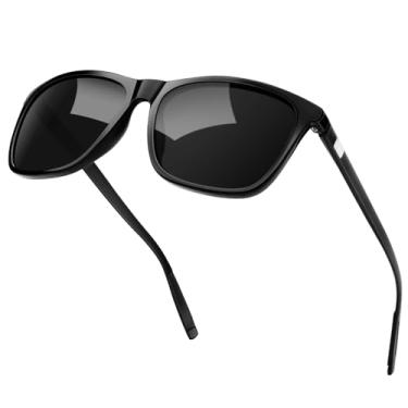 Imagem de Óculos de sol retangulares vintage para mulheres com lente polarizada de proteção UV preta