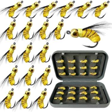 Imagem de Qievcrme 24 peças de pesca com mosca, moscas, iscas de truta, equipamento de pesca, moscas com robalo de truta em caixa, isca artificial de peixe (24 peças)