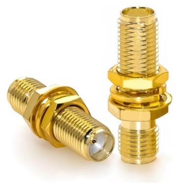 Imagem de 2 peças conector SMA porca anteparo, SMA fêmea para fêmea trocador de gênero painel barril montagem em chassi adaptador de antena acoplador adaptador para FPV, antenas, rádio amador, rádio de antena