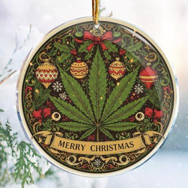 Imagem de Decorações de Natal - acrílico de 9 cm - presentes impertinentes mordaçosos - Elefante branco - meias (folha de cannabis Merry Christmas 3 - maconha fumar alto adulto impertinente hilário engraçado)
