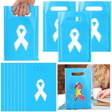Imagem de Fuutreo 100 sacos de plástico de conscientização fita azul sacos de presente a granel para abuso infantil câncer de cólon para atividades de benefício público suprimentos de lembrancinhas de festa