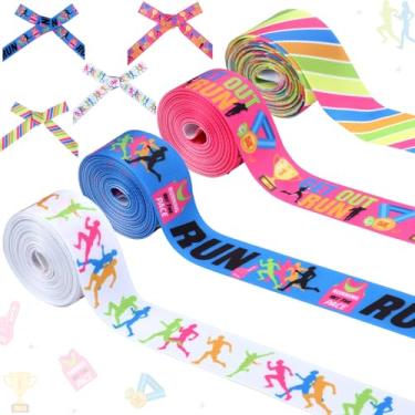 Imagem de Cheerupp 4 rolos de fitas temáticas de corrida, 20 metros de fitas artesanais para grinalda de cabelo, embrulho de laço de cabelo, fitas de gorgorão para maratona cross country para decoração de festa