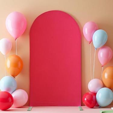 Imagem de Deisy Dee Capa de fundo de arco elástico de 2,5 m – Tecido elástico de poliéster para ajuste confortável, cortina resistente a rugas para casamentos, cabine de fotos e decoração de eventos (vermelho)