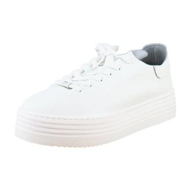 Imagem de Sam Edelman Tênis feminino com cadarço e plataforma Pippy, Couro branco, 37