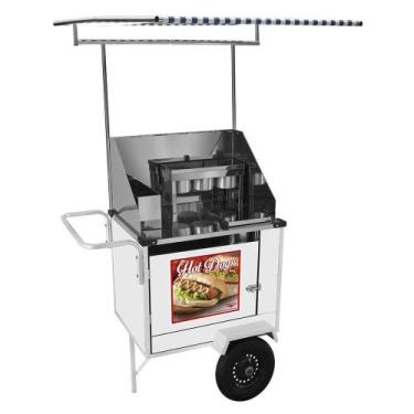 Imagem de Carrinho de Hot Dog Cefaz Simples Branco Pneumáticas e Toldo BS08P/T