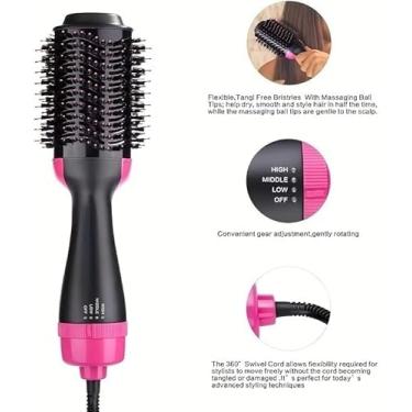 Imagem de Escova Secadora Elétrica 3 em 1, Modelador de Cabelo com Cerdas Massageadoras, 3 Velocidades, Cabo Giratório 360°, Preto e Rosa