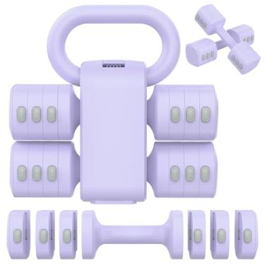 Imagem de Hezeyferg Conjunto de halteres ajustáveis 2 em 1, conjunto de halteres de peso de 4 níveis para mulheres e homens, cada peso de mão de 2,2/3,3/4,4/2,5 kg com forma de kettlebell para treinamento de