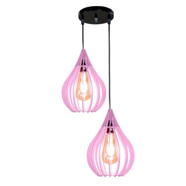 Imagem de Luminária Teto Lustre Pendente Balcão Cozinha Sala Duplo Cor:rosa