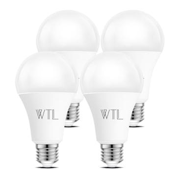 Imagem de WTL Lâmpadas LED A19 equivalentes a 100 watts (não reguláveis), branco natural 3500K, 1600 lúmens, e 26 lâmpadas LED de 15 W, lâmpada de economia de energia para sala de estar (pacote com 4)