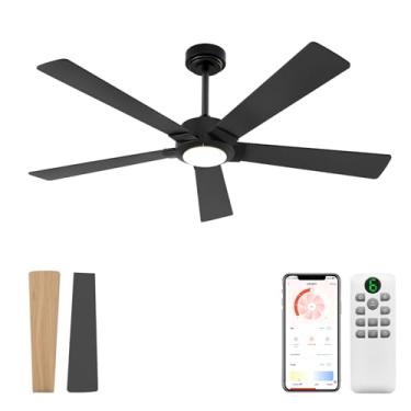 Imagem de GESUM Ventilador de teto preto com luz, ventilador de teto externo de 52 polegadas para pátio, 5 lâminas reversíveis, regulável, 3 CCT, ventiladores de teto inteligentes com controle remoto/aplicativo