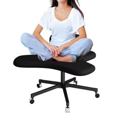 Imagem de Cadeira De Escritório Com Pernas Cruzadas - Cadeira De Escritório Para Amantes De Yoga, Banqueta De Computador Ajustável Em Altura, Brown