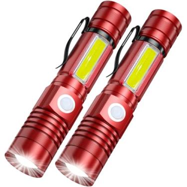 Imagem de Lanternas de LED recarregáveis, lanterna magnética tática super brilhante com luz lateral, recarregável por USB, zoom, à prova d'água, melhor luz de flash pequena para acampamento, vermelho de