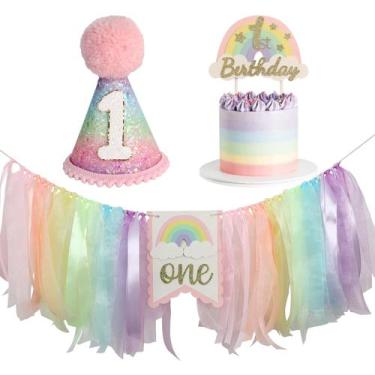 Imagem de Conjunto de decorações de festa de aniversário Macaron Pastel Rainbow 