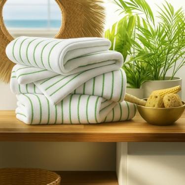 Imagem de Kit 3 Toalhas de Praia e Piscina Gigantes Altenburg Luxo 160x80 cm – Alta Gramatura Branca com Listras Finas Coloridas (VERDE)