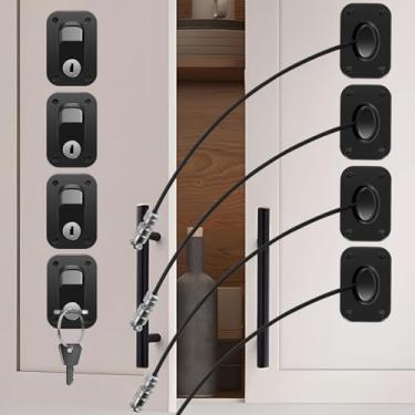 Imagem de 4 peças de trava para freezer, trava de geladeira à prova de crianças, combo de trava de geladeira autoadesiva, segura para crianças, trava de geladeira para armários, gavetas, fornos, máquinas de