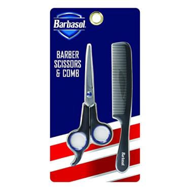 Imagem de Barbasol Tesoura e pente masculinos de aço inoxidável, corte/estilize seu cabelo com facilidade, fácil de limpar, à prova de ferrugem
