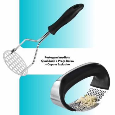 Imagem de Amassador de Batata para Purê + Espremedor de Alho Manual Aço Inox Kit
