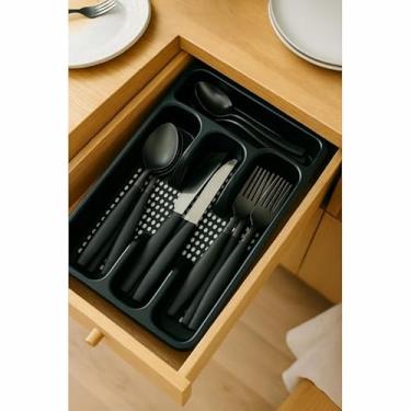 Imagem de Faqueiro Inox 25pcs com Cabo Plastico e Suporte Gaveteiro Preto