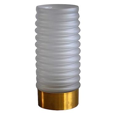 Imagem de VASO EM VIDRO TRABALHADO BRANCO E METAL DOURADO