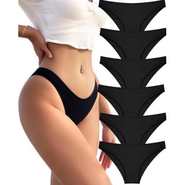 Imagem de Cuecas de biquíni femininas de algodão FINETOO, pacote com 6, S-XL