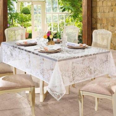 Imagem de Toalha De Mesa Renda Rosas Retangular 6 Ou 8 Lugares Jantar Sala Cozin