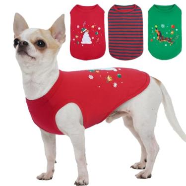 Imagem de Pacote com 3 camisetas de Natal para cães pequenos, camiseta com estampa de boneco de neve Dachshund, colete leve sem mangas, inverno interno e interior macio, roupas divertidas para festas de