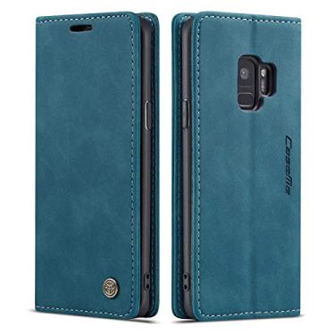 Imagem de Capa para Samsung Galaxy S9, capa carteira para Samsung Galaxy S9, capa protetora com suporte magnético, capa flip de couro com compartimentos para documentos e cartões de crédito para Samsung Galaxy S9, Azul