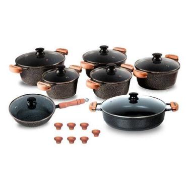 Imagem de Jogo De Panelas Cerâmica Antiaderente Com Frigideiras 22 26 Preto - DI