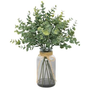 Imagem de Coferset Hastes de eucalipto em vaso de vidro com água sintética, plantas falsas de eucalipto de 35,5 cm para casa, banheiro, escritório, cozinha, quinta, prateleira, centro de mesa, decoração (vaso