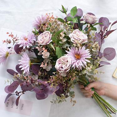 Imagem de Arranjo de flores artificiais em vaso leve, buquê de flores, simulação de rosa, buquê de mão, decoração de arranjos de flores, arranjos de flores, arranjos de flores artificiais