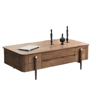 Imagem de Mesa central nórdica de madeira maciça retangular mesa de centro moderna simples casa sala de estar armazenamento mesa de centro mesa de quarto