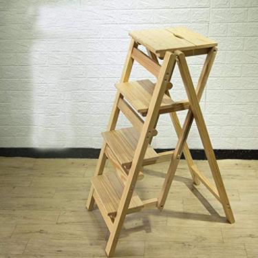 Imagem de YGCBL Banqueta dobrável multifuncional simples, banco de escada de madeira maciça, espinha de peixe, escadas de uso duplo, escadas criativas, banco ascendente, escada dobrável para casa